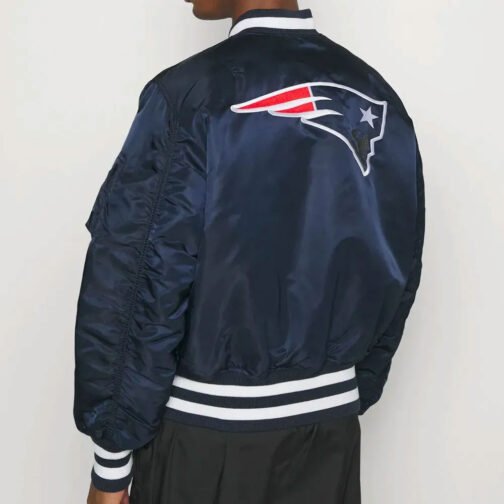 New England Patriots Blue Bomber Satin Jacket - Image 5