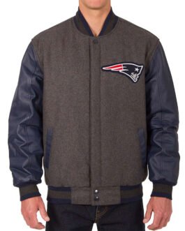 New England Patriots Charcoal and Blue Varsity Jacket