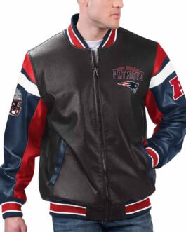 New England Patriots Black Varsity Full-Zip Leather Jacket