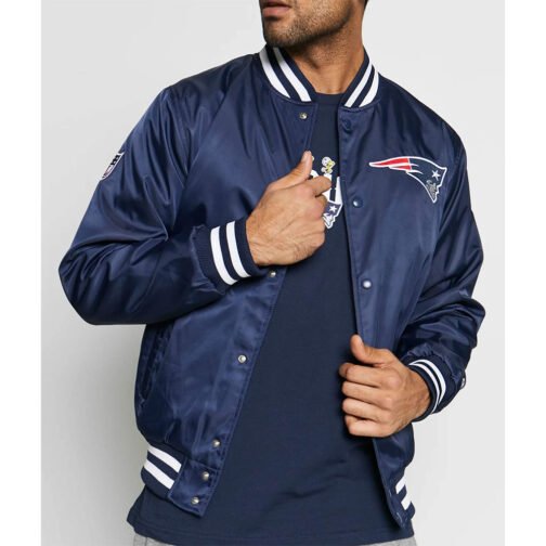 New Era New England Patriots Team Blue Satin Jacket - Image 3