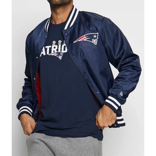 New Era New England Patriots Team Blue Satin Jacket - Image 4