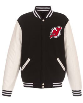 New Jersey Devils Varsity Black and White Jacket