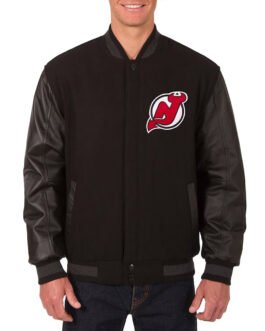 New Jersey Devils Varsity Black Wool & Leather Jacket