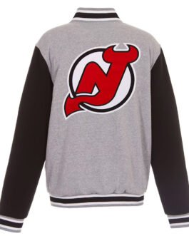 New Jersey Devils Gray and Black Varsity Wool Jacket