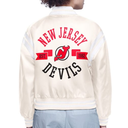 New Jersey Devils Printed Logo Varsity Satin Jacket - Image 4