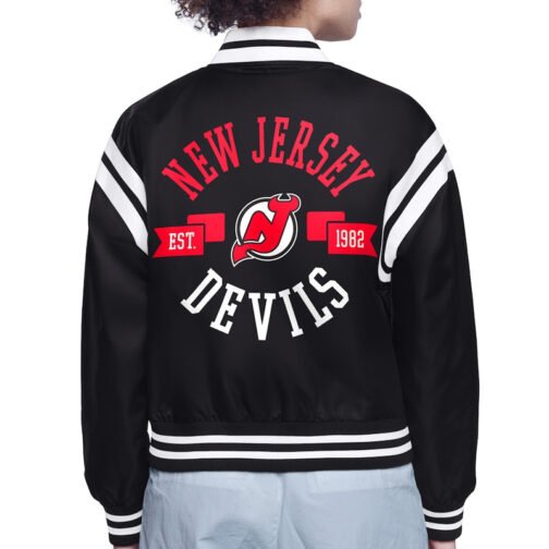 New Jersey Devils Printed Logo Varsity Satin Jacket - Image 3