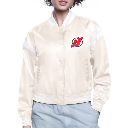 New Jersey Devils Printed Logo Varsity Satin Jacket - Image 2