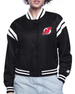 New Jersey Devils Printed Logo Varsity Satin Jacket