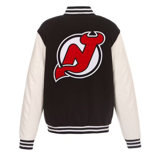New Jersey Devils Varsity Black and White Jacket - Image 2