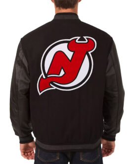 New Jersey Devils Varsity Black Wool & Leather Jacket