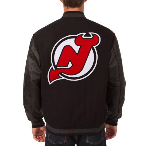 New Jersey Devils Varsity Black Wool & Leather Jacket - Image 2