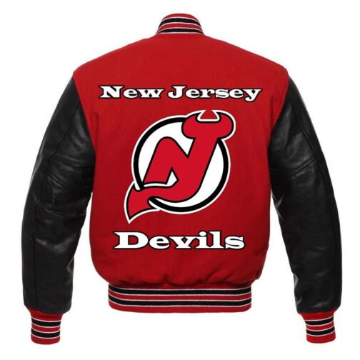 New Jersey Devils Varsity Red and Black Jacket - Image 2