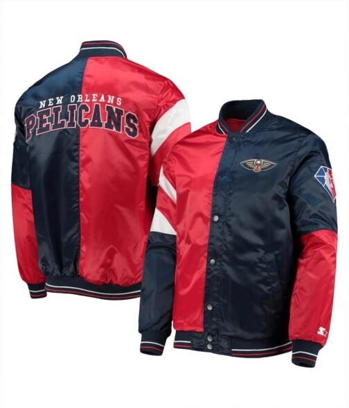 New Orleans Pelicans Leader 75th Anniversary Red/Navy Color Block Jacket - Image 3