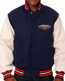 Varsity New Orleans Pelicans Blue and White Jacket