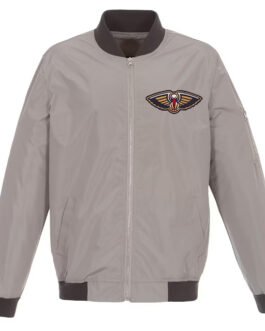 Gray New Orleans Pelicans Nylon Lightweight Bomber Jacket