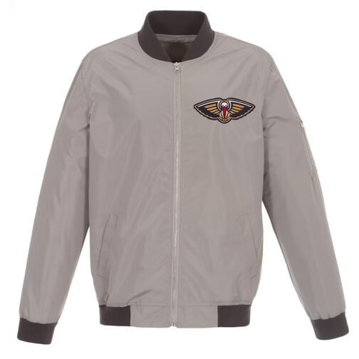 Gray New Orleans Pelicans Nylon Lightweight Bomber Jacket