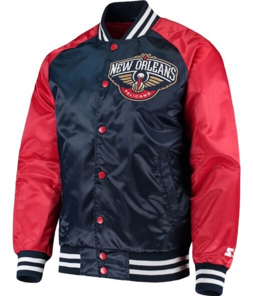 New Orleans Pelicans Starter Red and Blue Satin Jacket