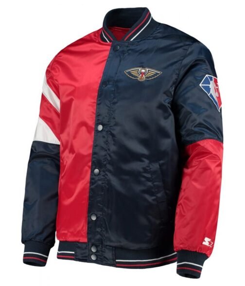 New Orleans Pelicans Leader 75th Anniversary Red/Navy Color Block Jacket