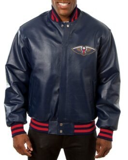 Varsity New Orleans Pelicans Navy Blue Leather Jacket