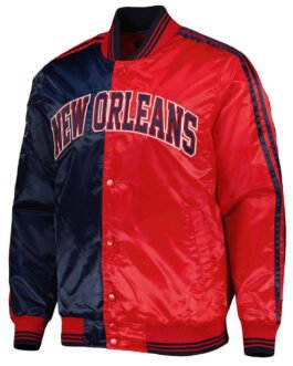 New Orleans Pelicans Fast Break Navy/Red Satin Jacket