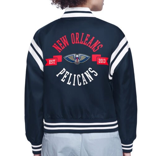 New Orleans Pelicans Printed Logo Varsity Satin Jacket - Image 3