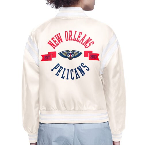 New Orleans Pelicans Printed Logo Varsity Satin Jacket - Image 4