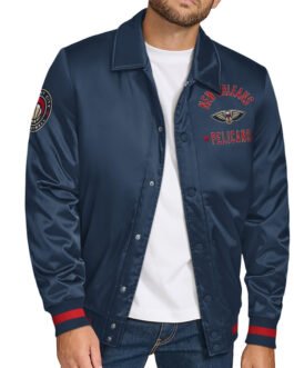New Orleans Pelicans Stitch Applique Navy Satin Jacket