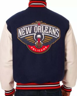 Varsity New Orleans Pelicans Blue and White Jacket