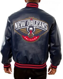 Varsity New Orleans Pelicans Navy Blue Leather Jacket