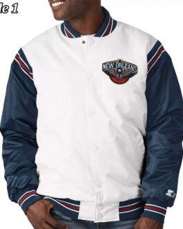 New Orleans Pelicans Renegade Varsity Satin White/Navy Jacket