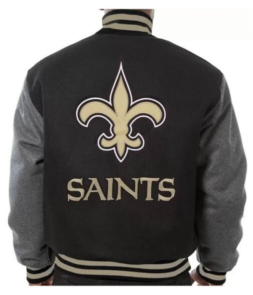 Varsity New Orleans Saints Wool Black and Gray Jacket - Image 2
