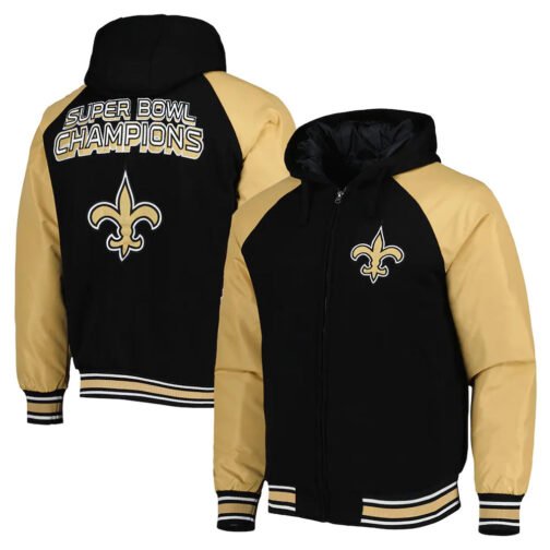New Orleans Saints Black Varsity Hooded Jacket - Image 3