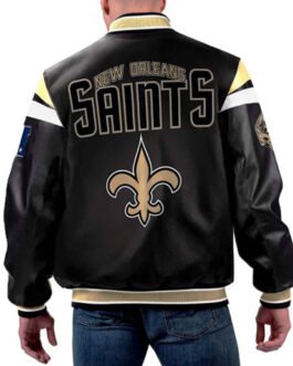 New Orleans Saints Black Varsity Full-Zip Leather Jacket