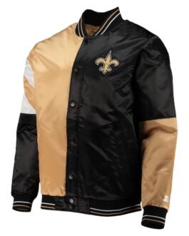 New Orleans Saints Leader Black and Gold Full-Snap Satin Jacket