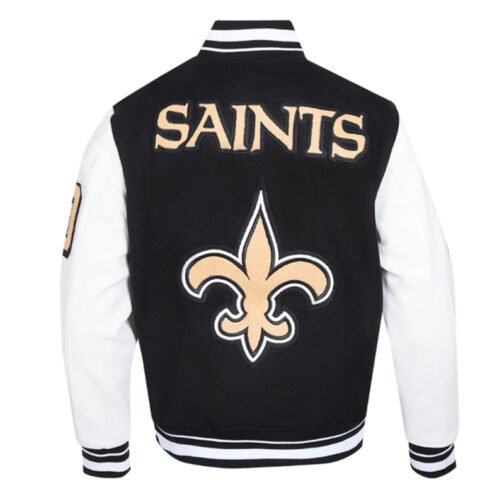 New Orleans Saints Mashup Rib Varsity Wool/Leather Jacket - Image 2