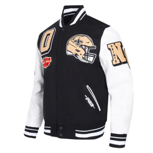 New Orleans Saints Mashup Rib Varsity Wool/Leather Jacket - Image 3
