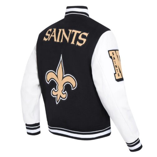 New Orleans Saints Mashup Rib Varsity Wool/Leather Jacket - Image 4