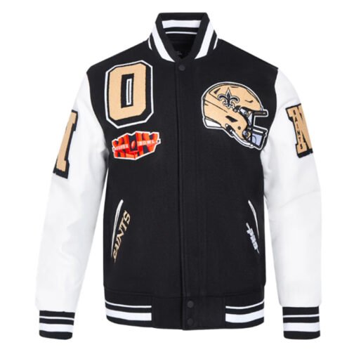 New Orleans Saints Mashup Rib Varsity Wool/Leather Jacket