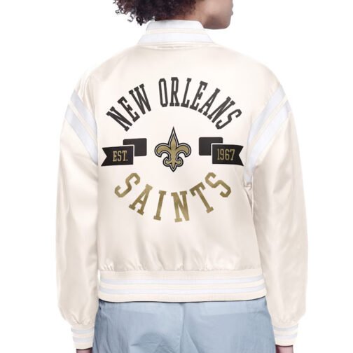 New Orleans Saints Printed Logo Varsity Satin Jacket - Image 4