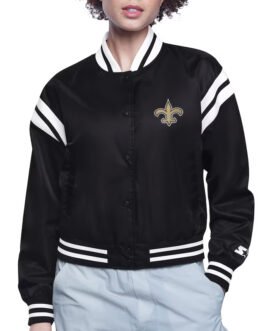 New Orleans Saints Printed Logo Varsity Satin Jacket