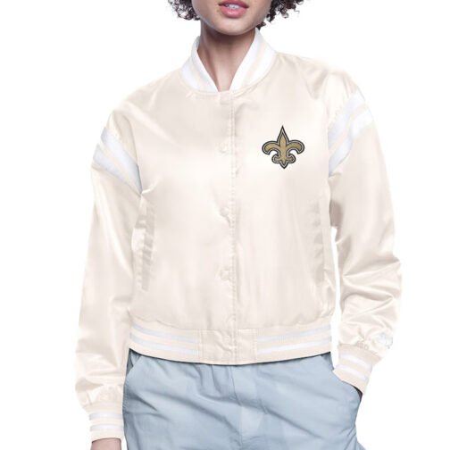 New Orleans Saints Printed Logo Varsity Satin Jacket - Image 2