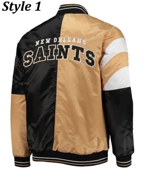 New Orleans Saints Throwback Varsity Black and Brown Jacket - Image 3