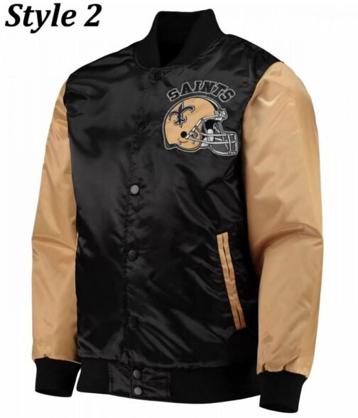 New Orleans Saints Throwback Varsity Black and Brown Jacket - Image 2