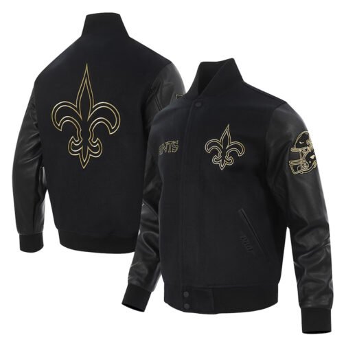 New Orleans Saints Full-Zip Black Varsity Jacket - Image 5