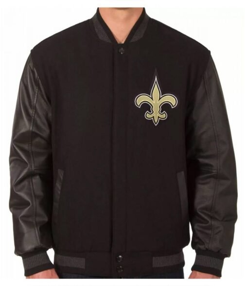New Orleans Saints Black Wool/Leather Jacket