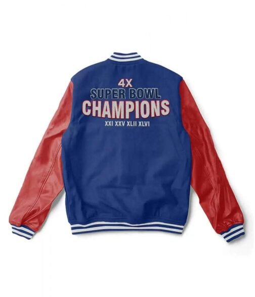Super Bowl 4x Champions NY Giants Blue/Red Letterman Jacket - Image 2