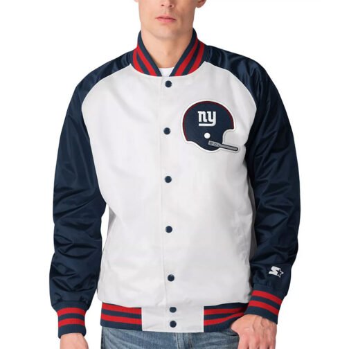 NY Giants Clean Up Throwback Satin White/Navy Jacket - Image 3