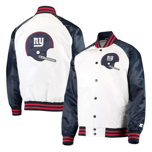 NY Giants Clean Up Throwback Satin White/Navy Jacket - Image 4