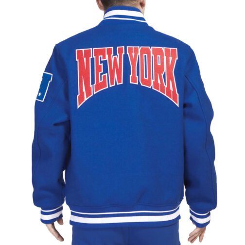 NY Giants Crest Emblem Blue Varsity Jacket - Image 2