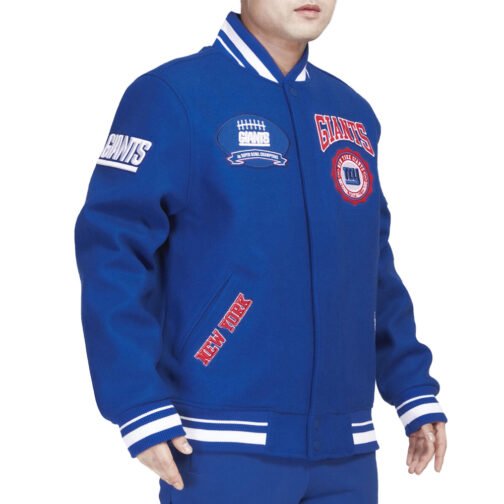 NY Giants Crest Emblem Blue Varsity Jacket - Image 3